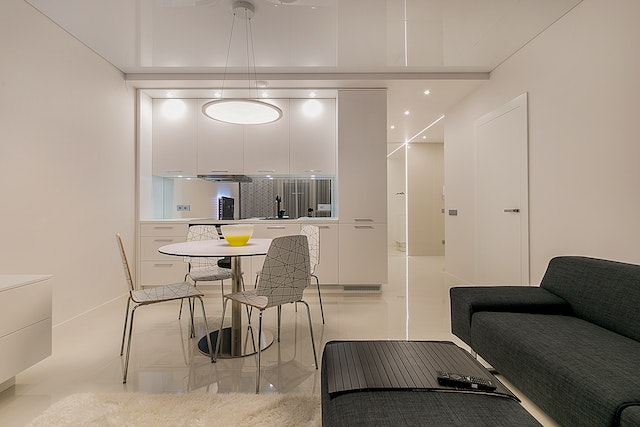 a modern white and black apartment interior
